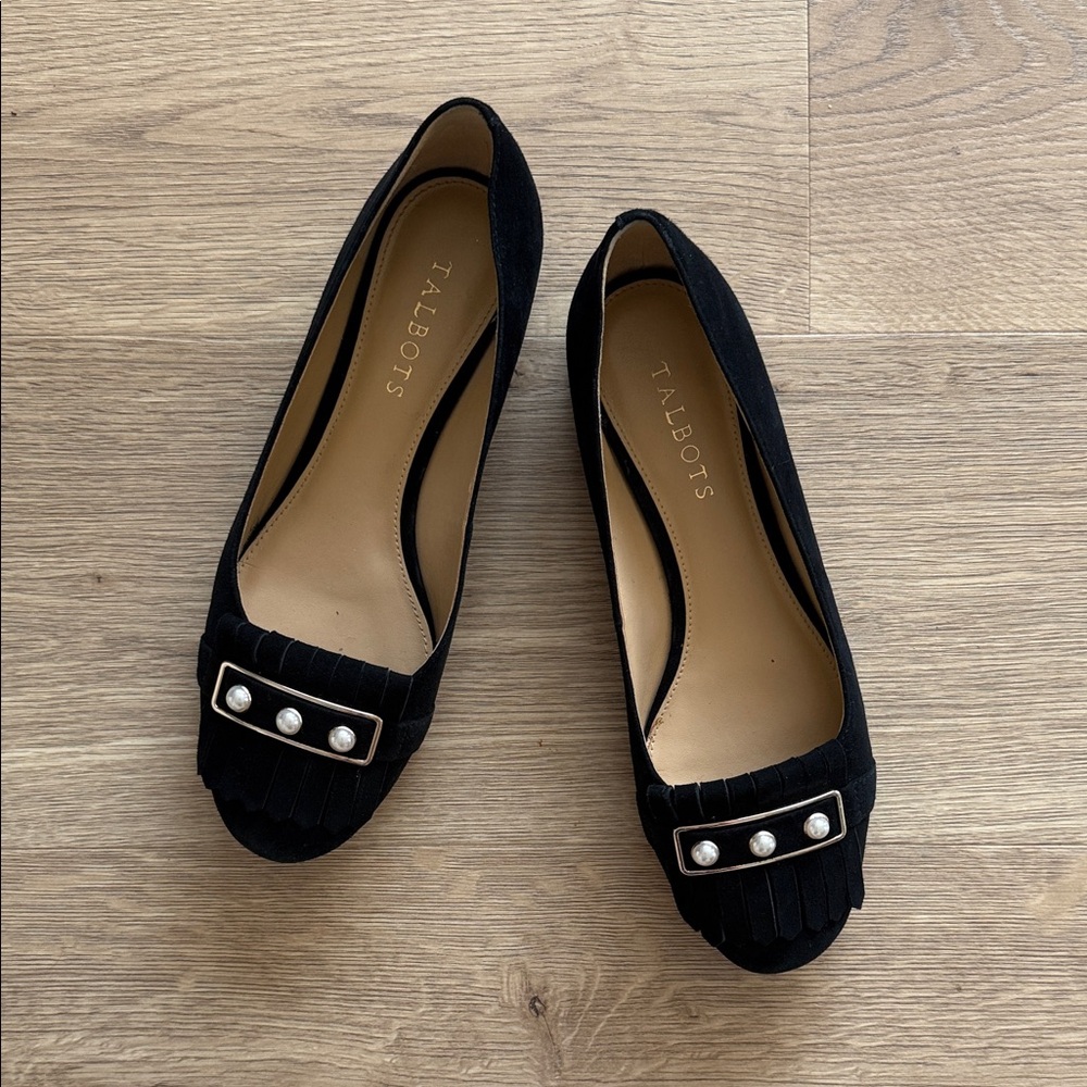 Talbots Black Flats with Pearl Embellishments